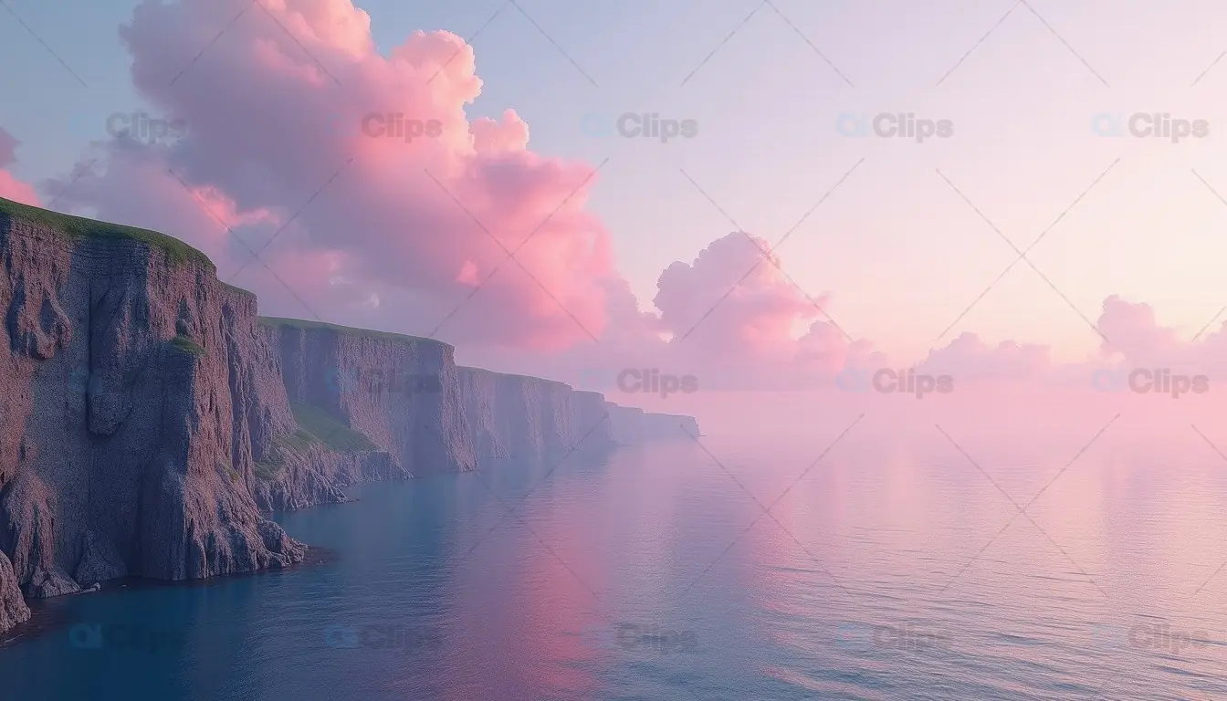 Scenic Coastal Cliffs at Sunset with Pink Clouds