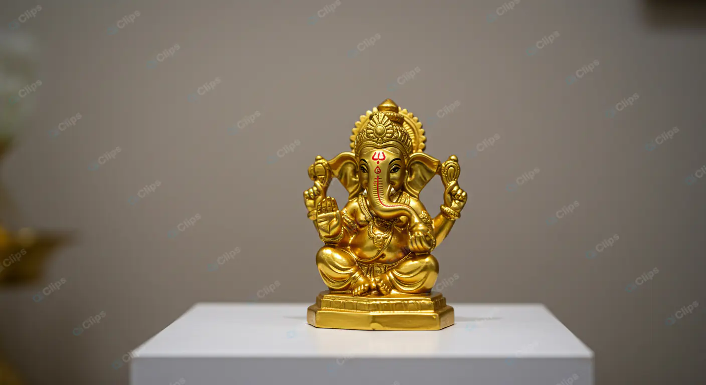 Golden Ganesha Figurine on Display