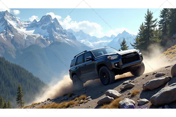 SUV Conquering Rocky Mountain Trail
