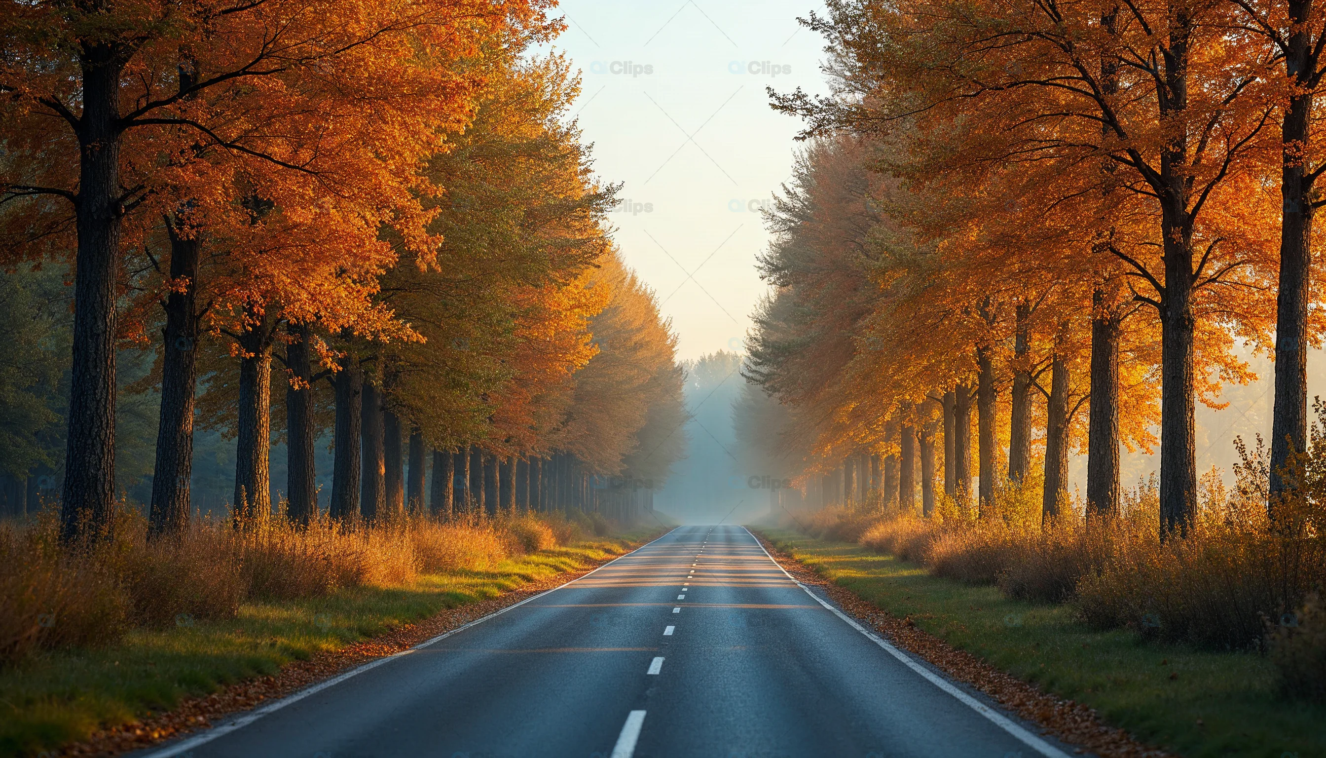 Autumn Tree-Lined Road Scene