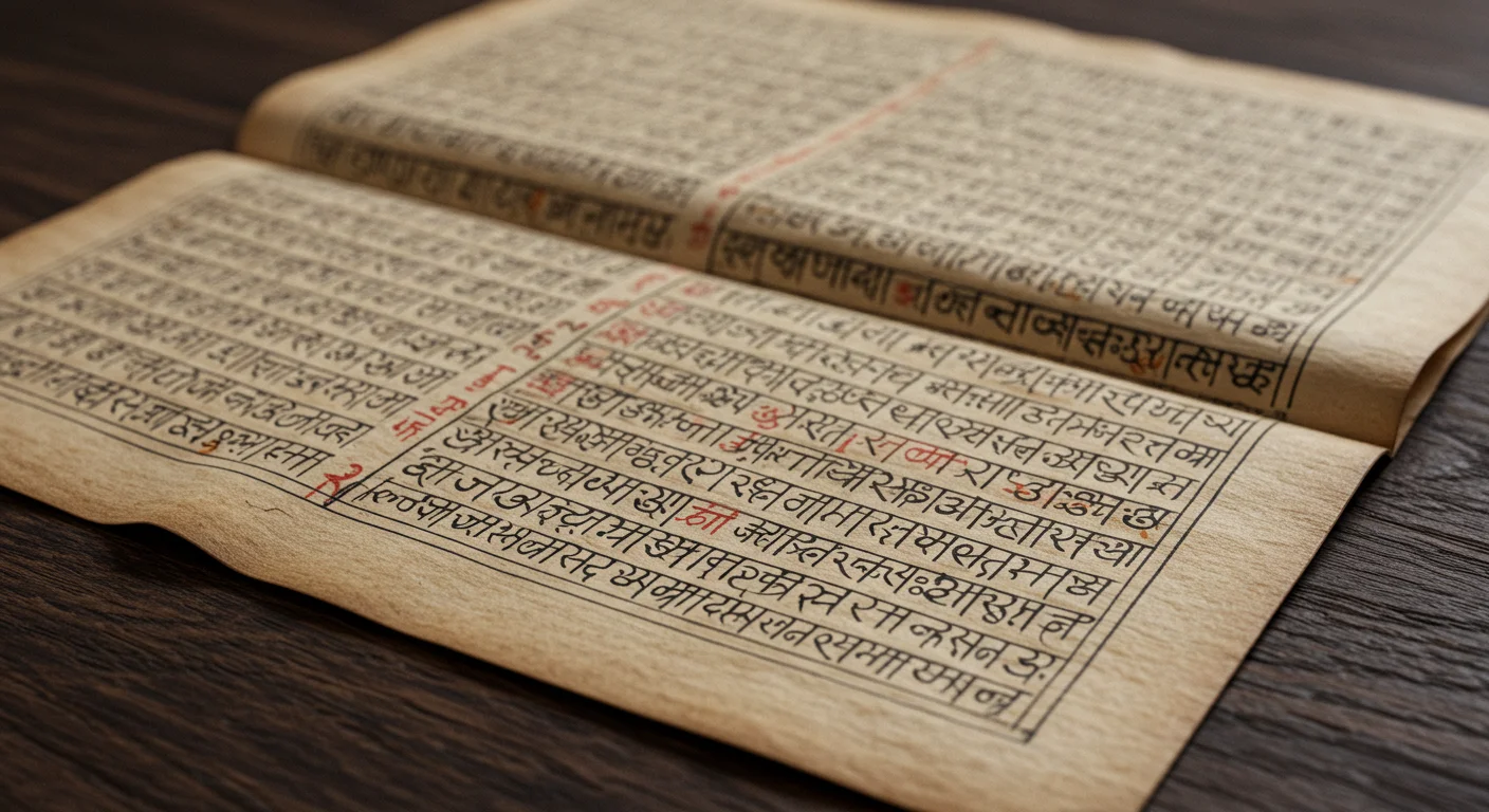 Ancient Sanskrit Manuscript with Red Highlights | Indian Scriptural Text