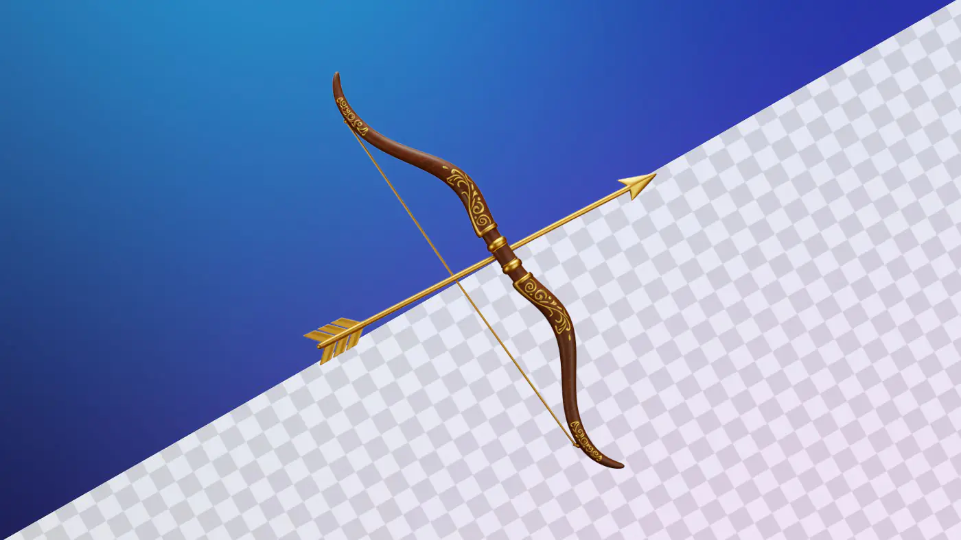 Ornate wooden bow with golden arrow weapon