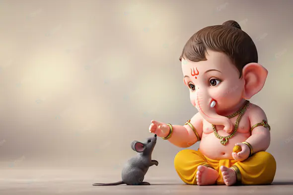 Playful Ganesha and Mouse Companion