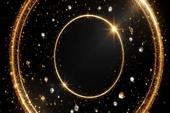 Elegant Golden Ring Frame with Diamonds on Black Background