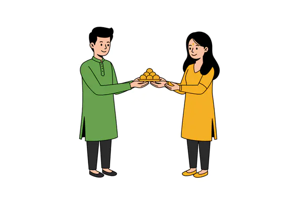 Indian Couple Sharing Sweets Vector