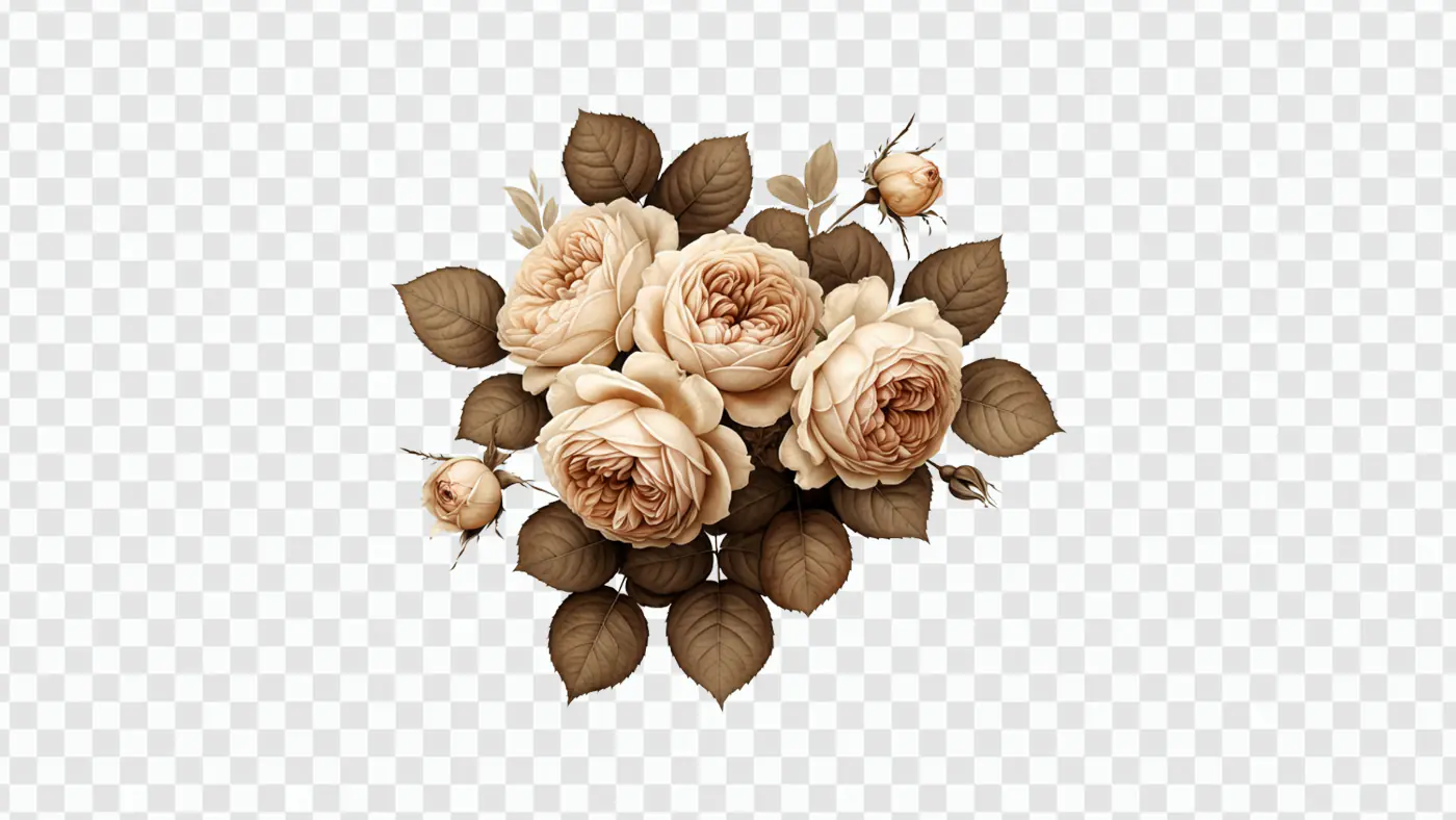 Antique Cream Roses Bouquet PNG Clipart