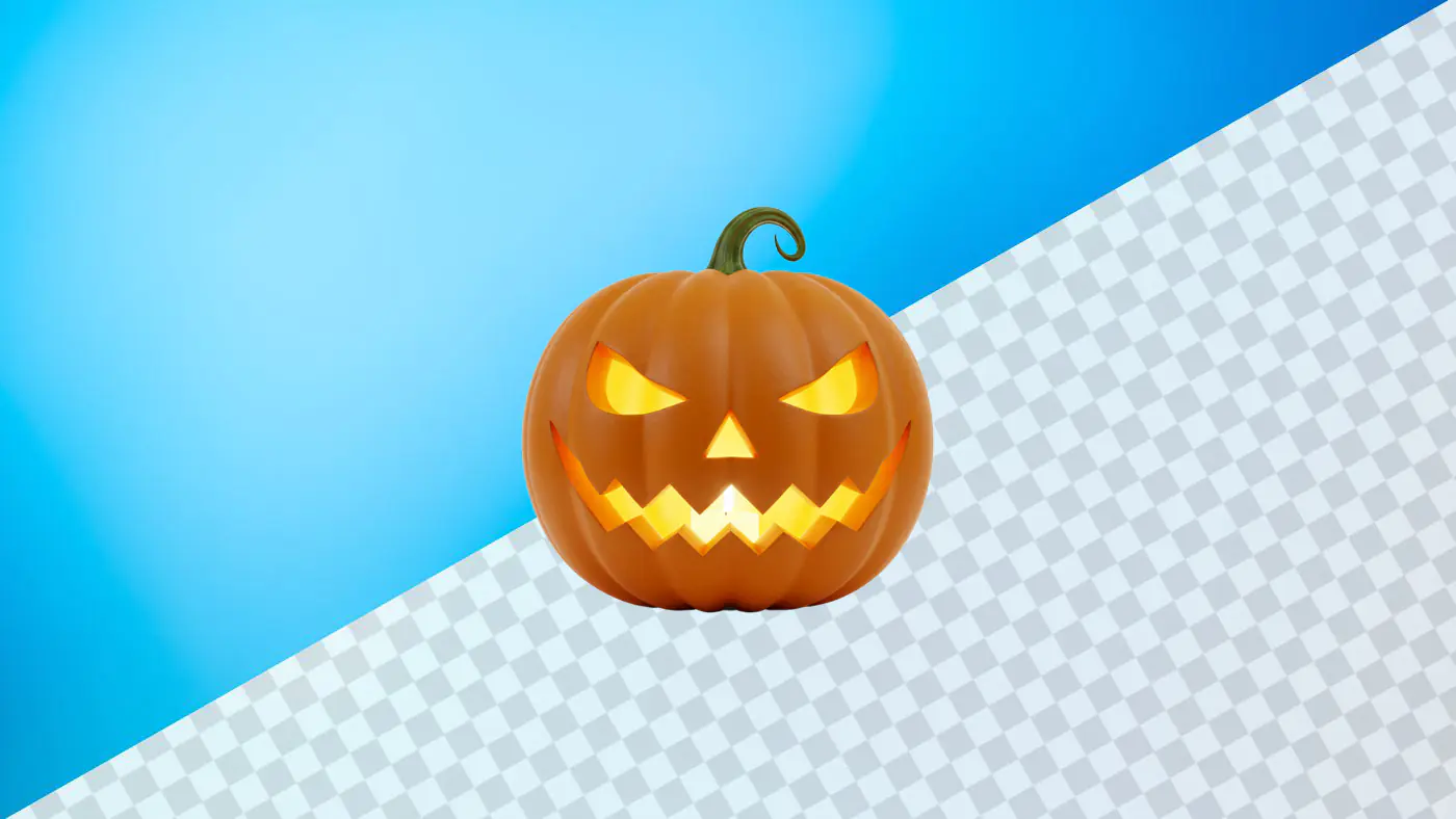 Glowing orange jack o lantern with menacing expression