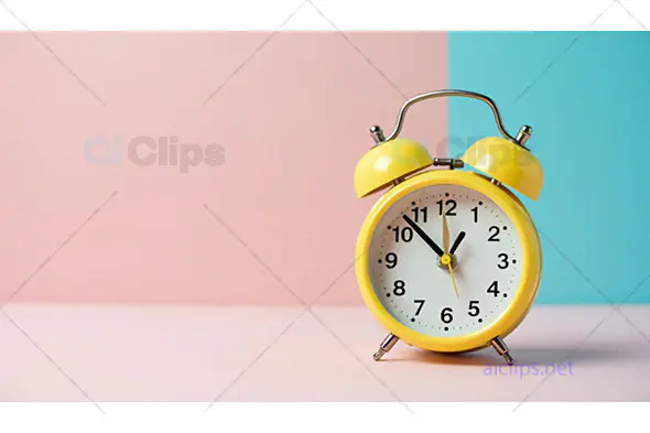 Yellow Alarm Clock on Pastel Background