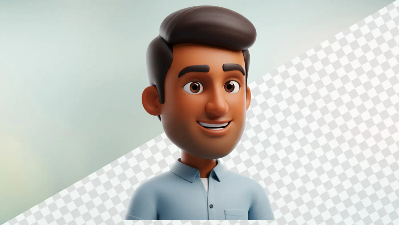 Friendly 3D Indian male character with blue shirt