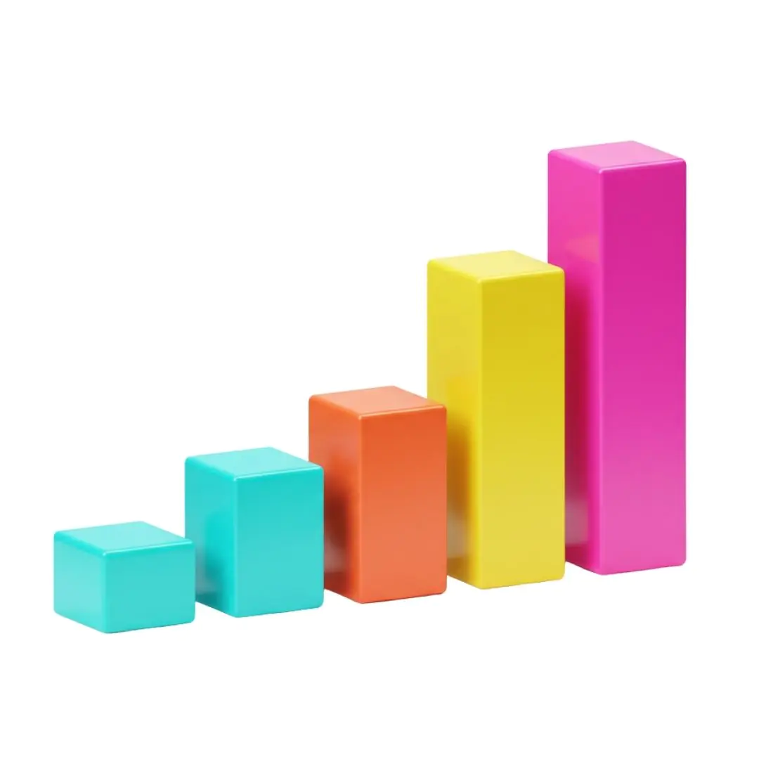 Colorful ascending bar chart with vibrant gradient background