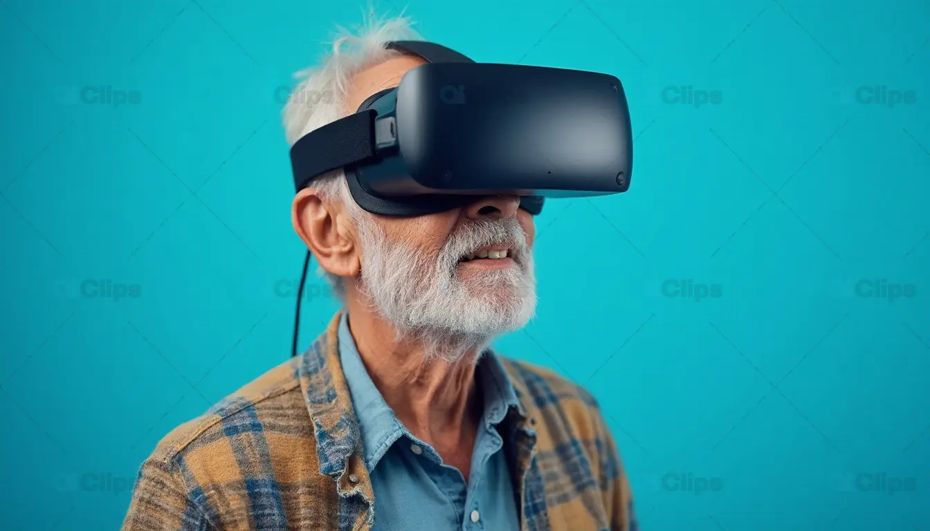 Senior Man Using VR Headset