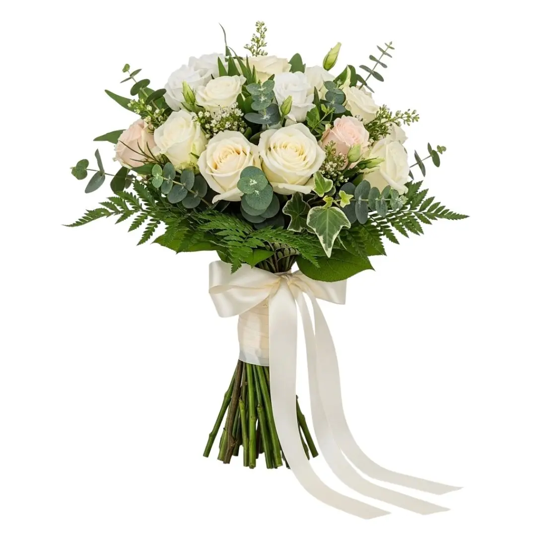 Classic Bridal Rose and Eucalyptus Bouquet PNG Clipart