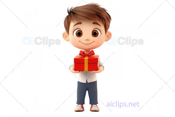 3D Boy Avatar Holding a Gift Box