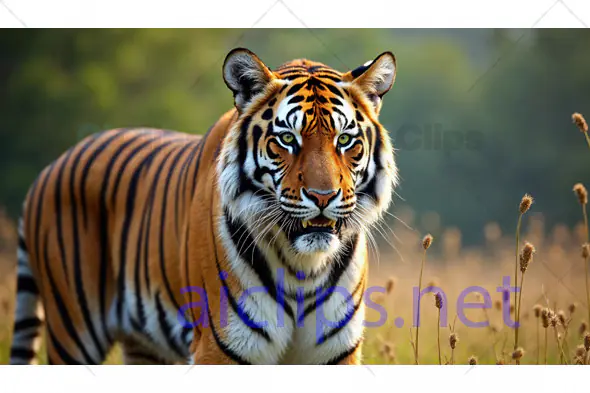 Bengal Tiger Standing in Grasslands