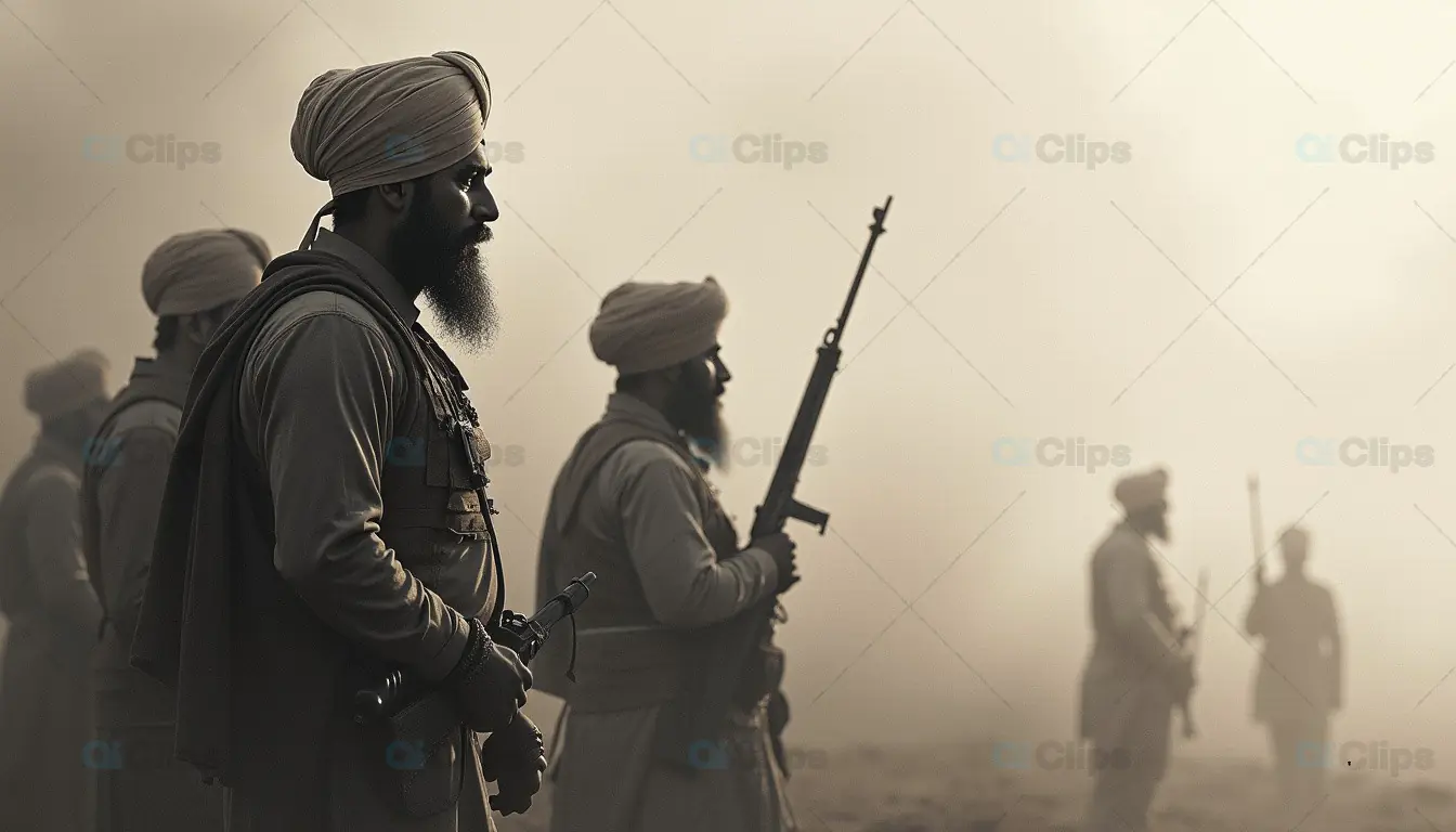 Sikh Soldiers in Historic Battlefield Setting