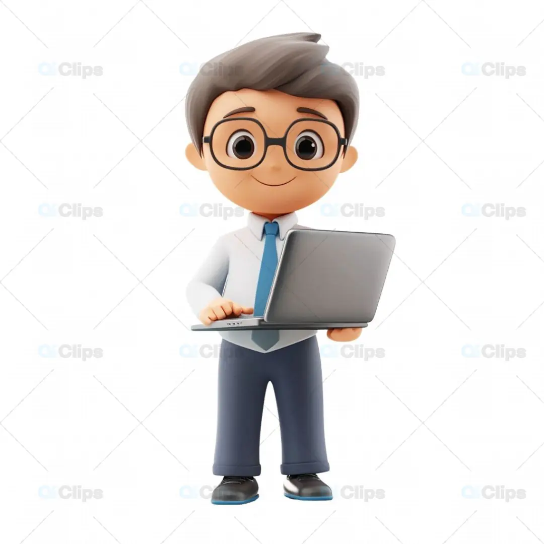 3D Boy Avatar with Laptop