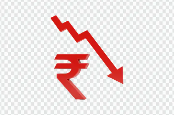 Falling Indian Rupee Symbol with Downward Arrow PNG