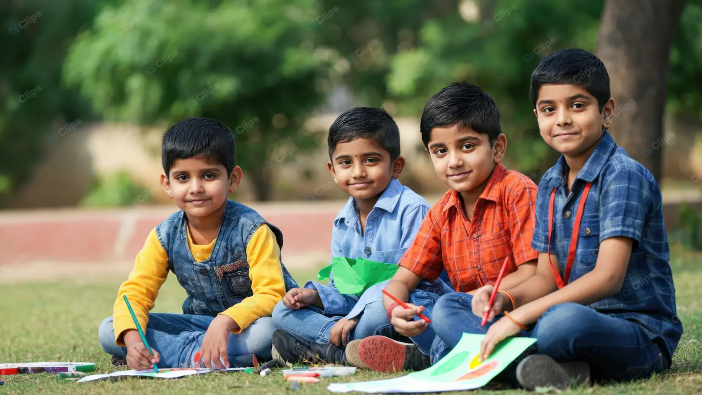 Enhanced Young Students Studying Outdoors