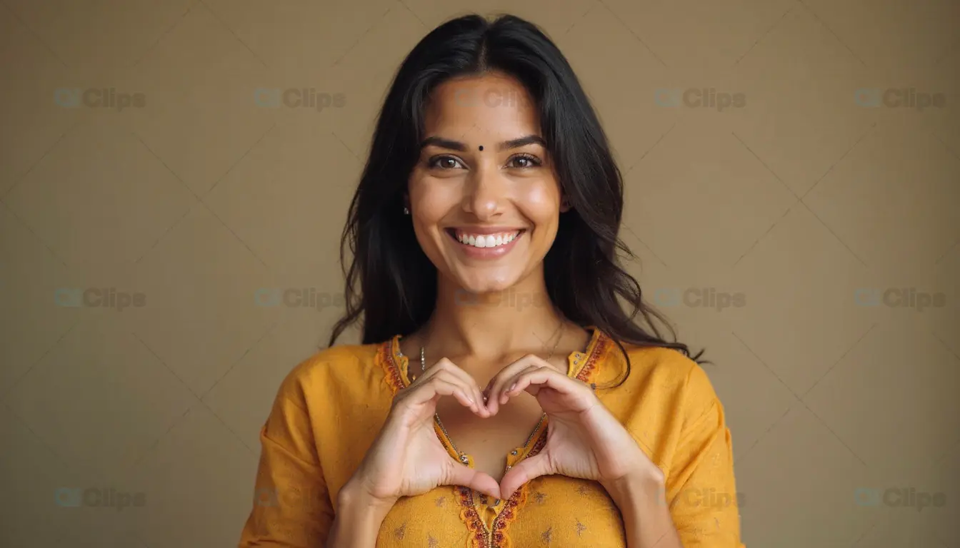 Smiling Woman Making Heart Gesture