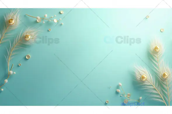 Golden Pearl Feather Design on Light Turquoise Background