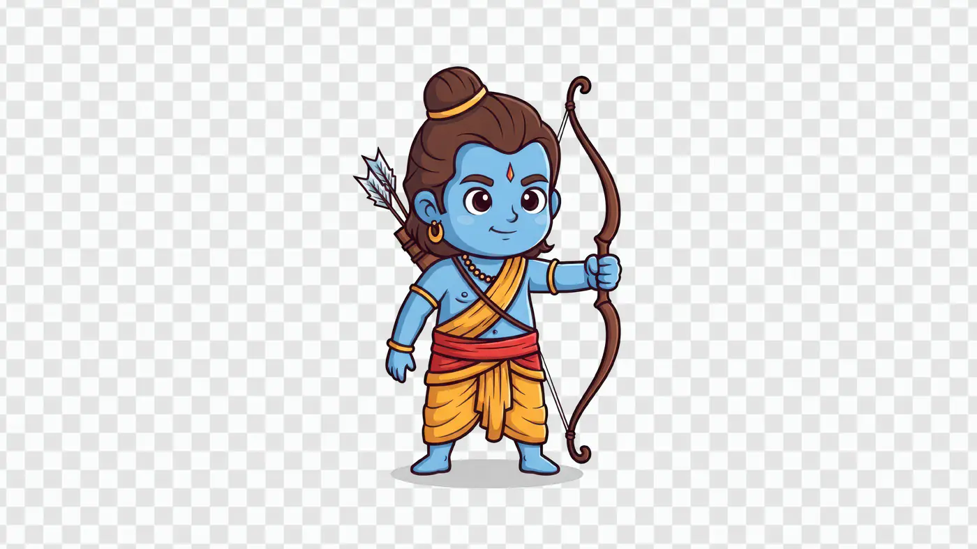 Cute Cartoon Lord Rama Character Holding Bow Arrow