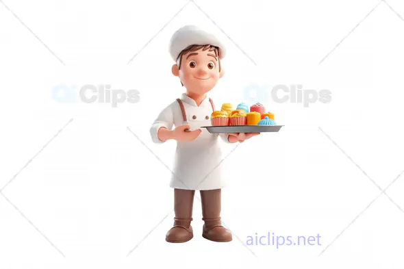 3D Pastry Chef Avatar Holding Cupcake Tray