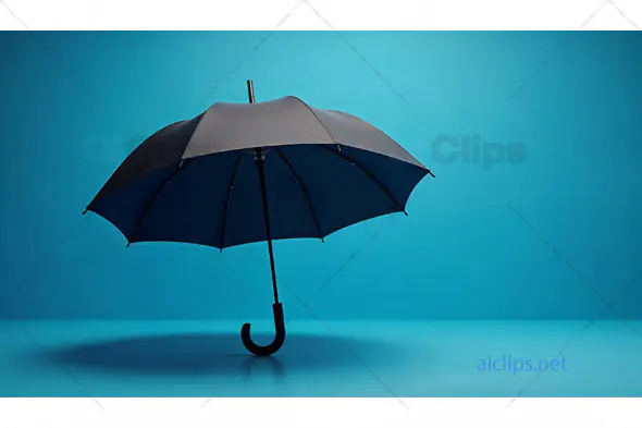 Open Black Umbrella on Blue Background