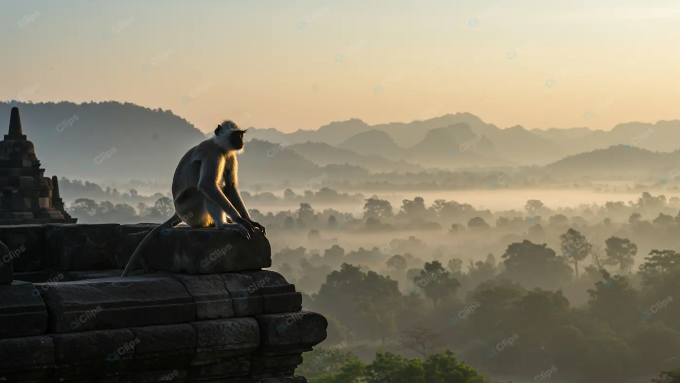 Contemplative Primate at Ancient Temple