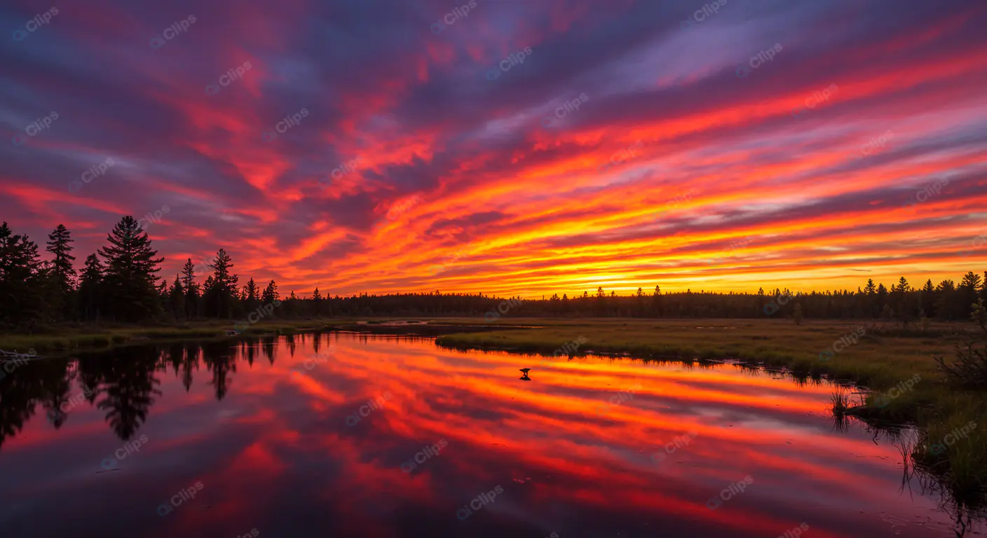 Fiery Twilight Pond Reflection