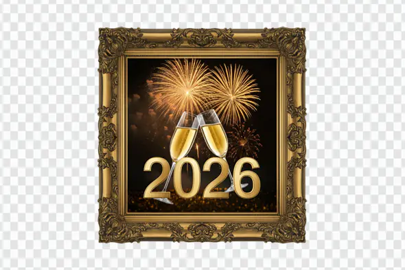Ornate Framed 2026 Fireworks Celebration PNG Clipart