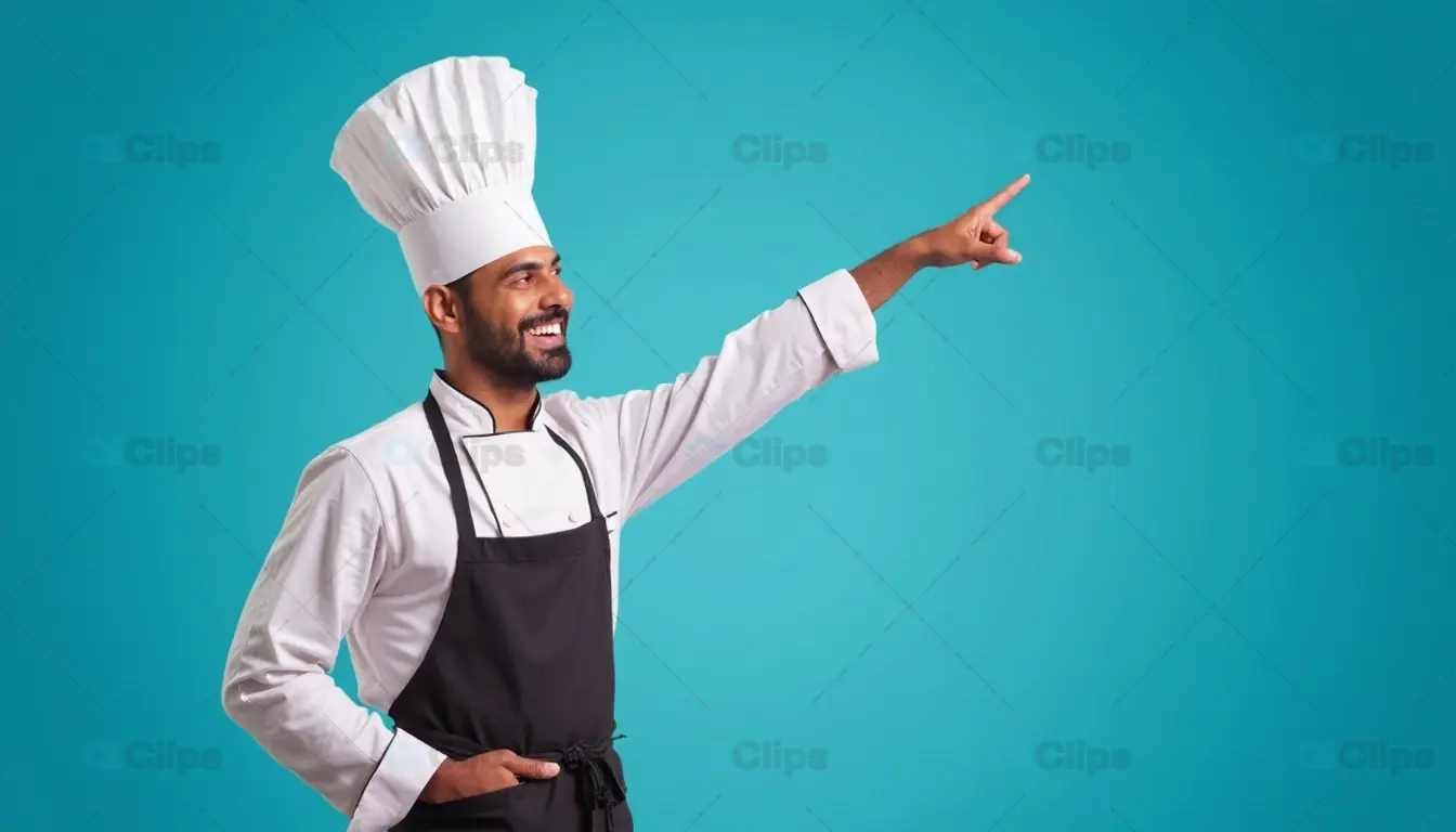 Smiling Chef Pointing in Uniform