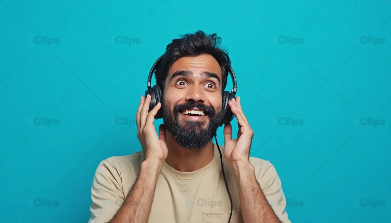 Happy Man Listening to Music with Headphones