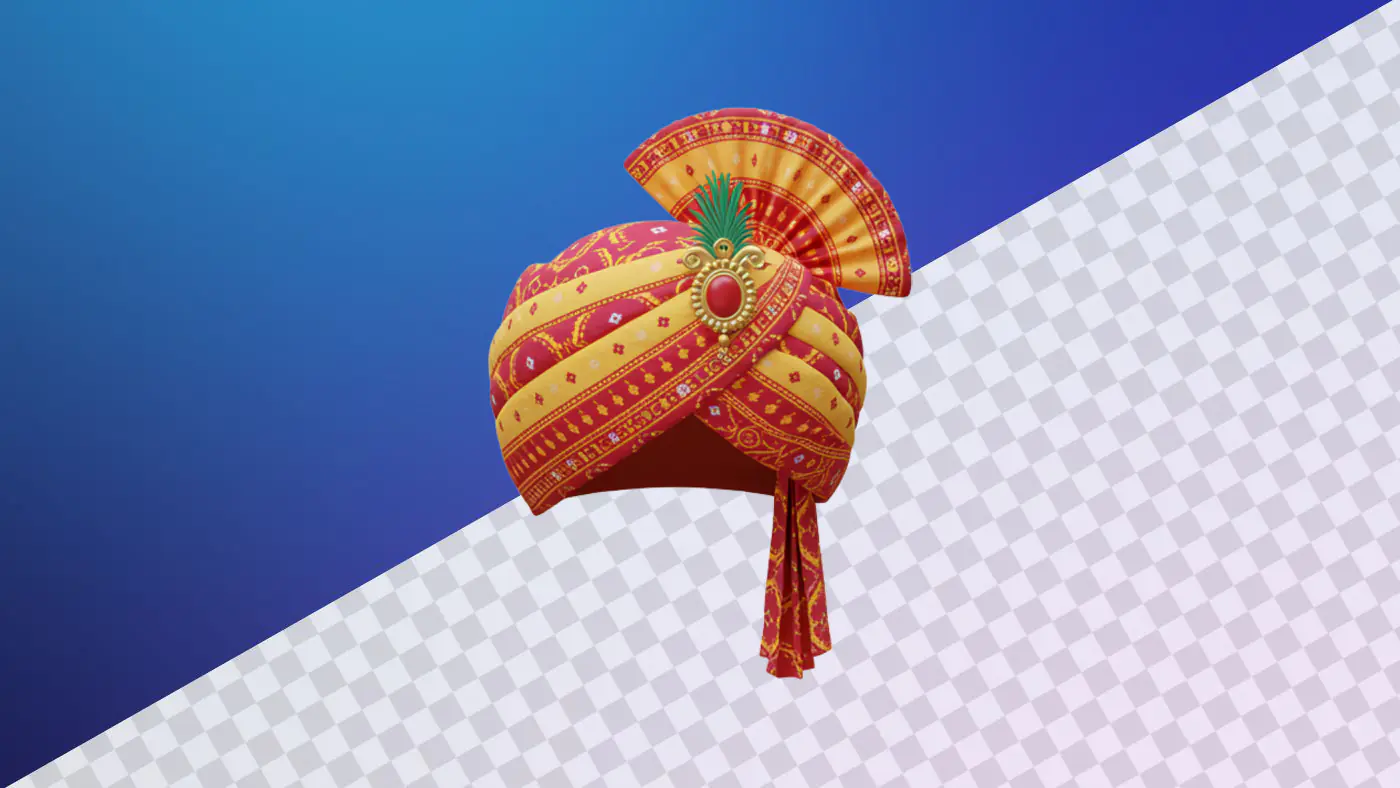 Colorful Indian turban with ornate fan decoration