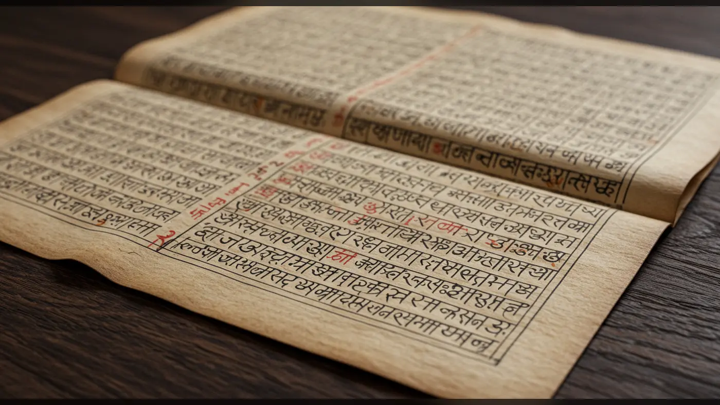 Ancient Sanskrit Manuscript with Red Highlights | Indian Scriptural Text
