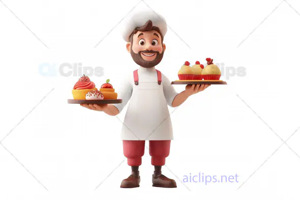3D Chef Avatar Holding Dessert Trays