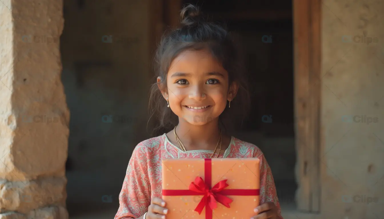 Smiling Girl with Gift Box