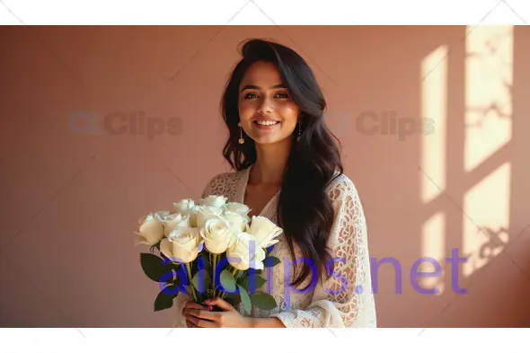 Woman Holding White Roses