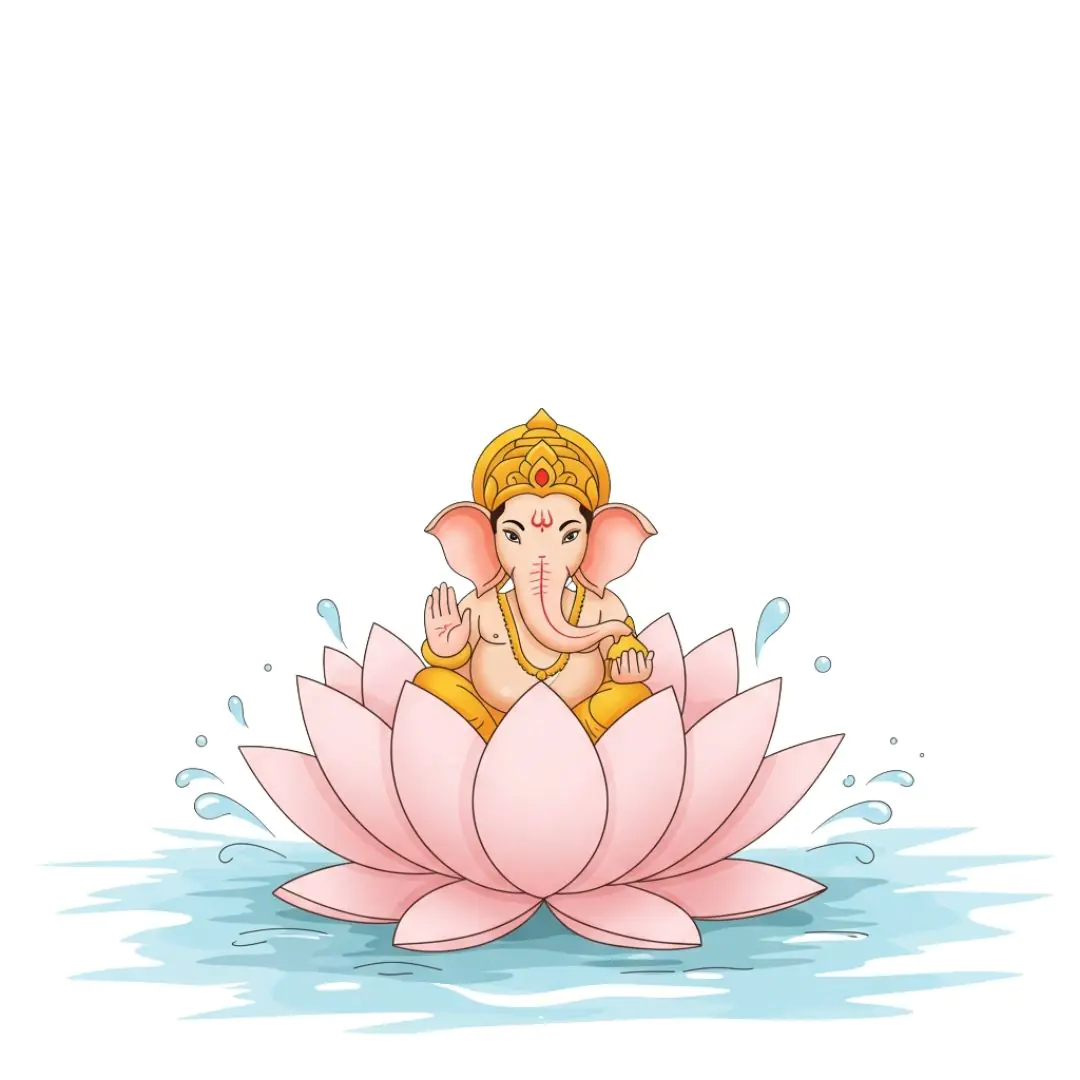 Ganesha Seated on Pink Lotus in Water PNG