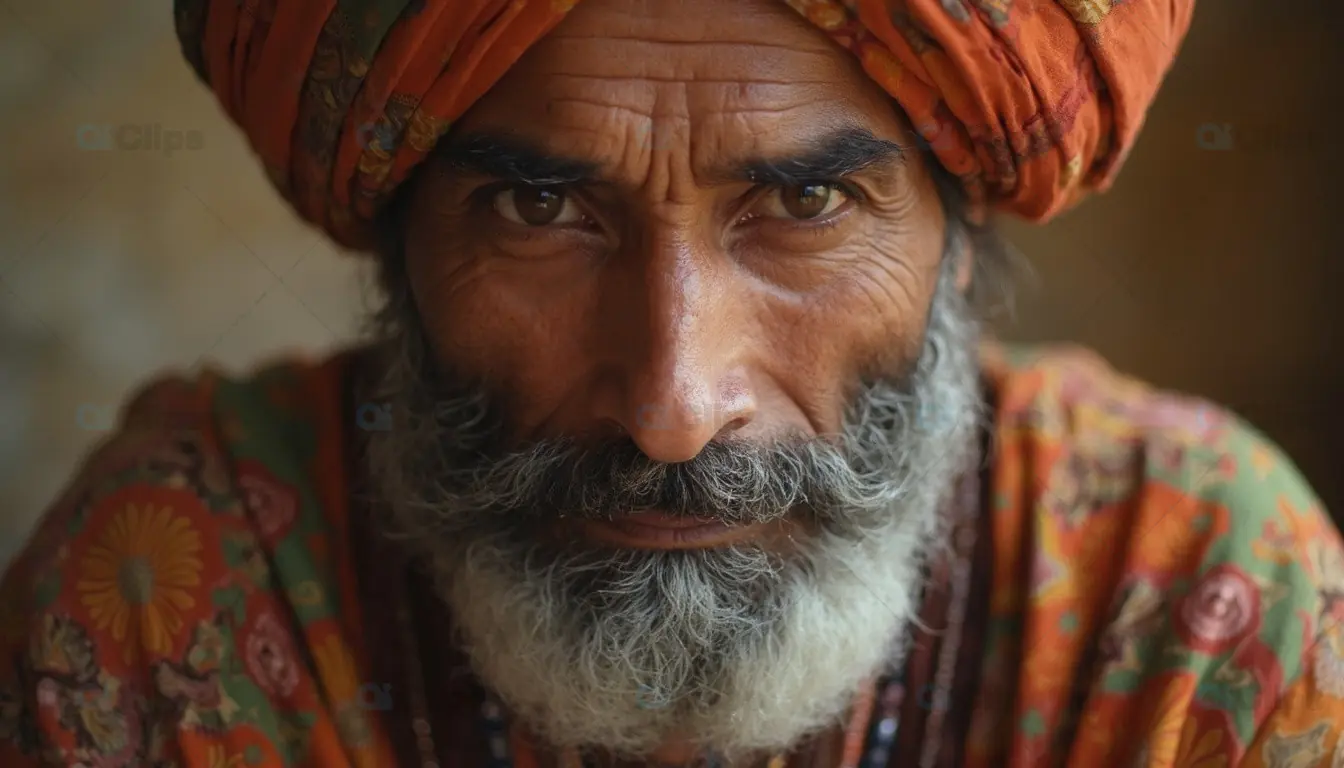 Portrait of Bearded Man in Traditional Turban