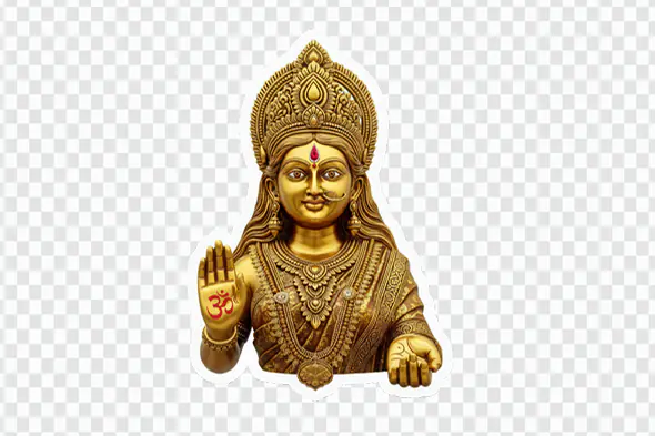 Ornate Golden Goddess Lakshmi Statue PNG Clipart