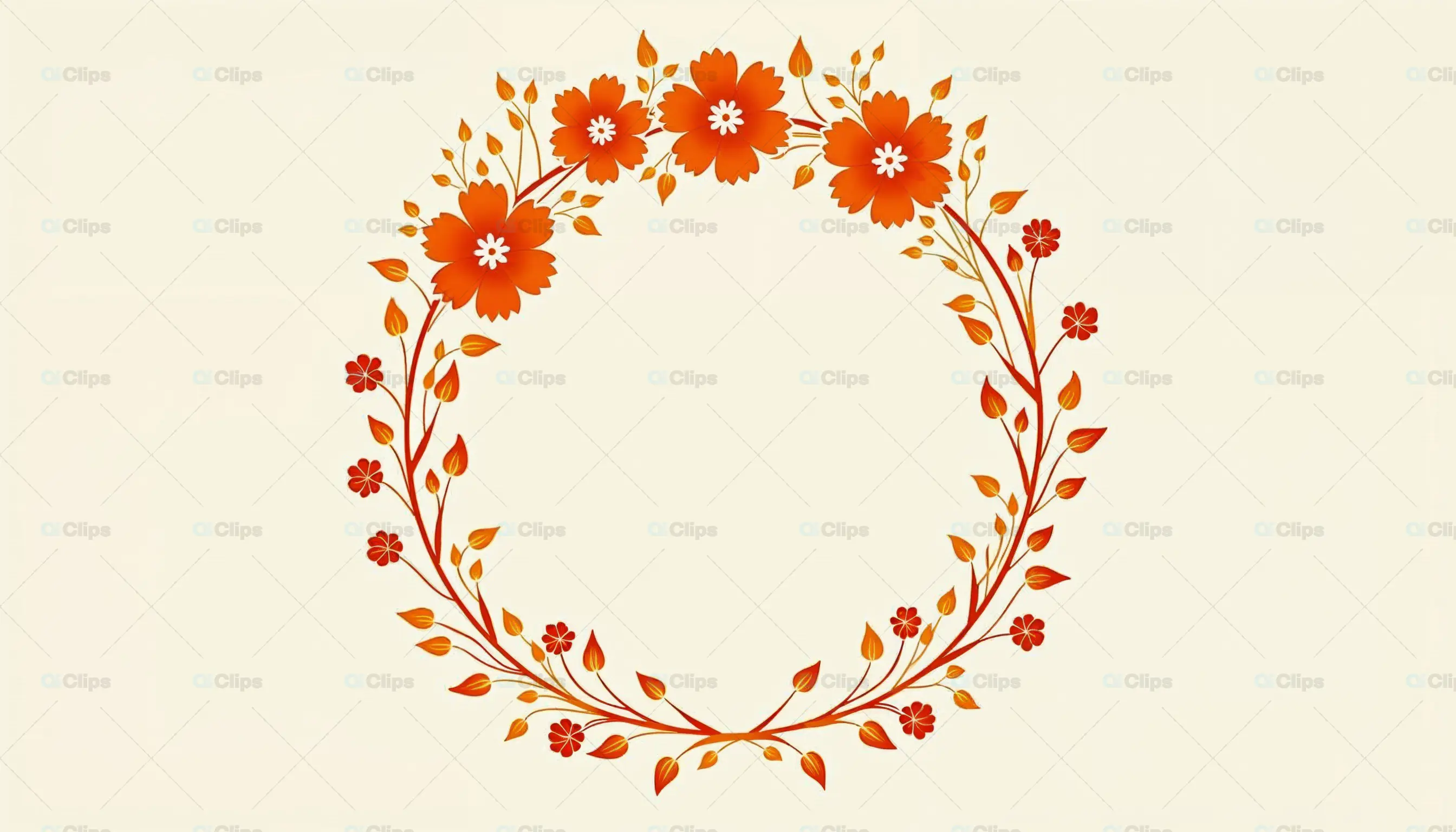 Orange Floral Circular Frame
