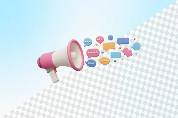 Megaphone with colorful speech bubbles 3D illustration