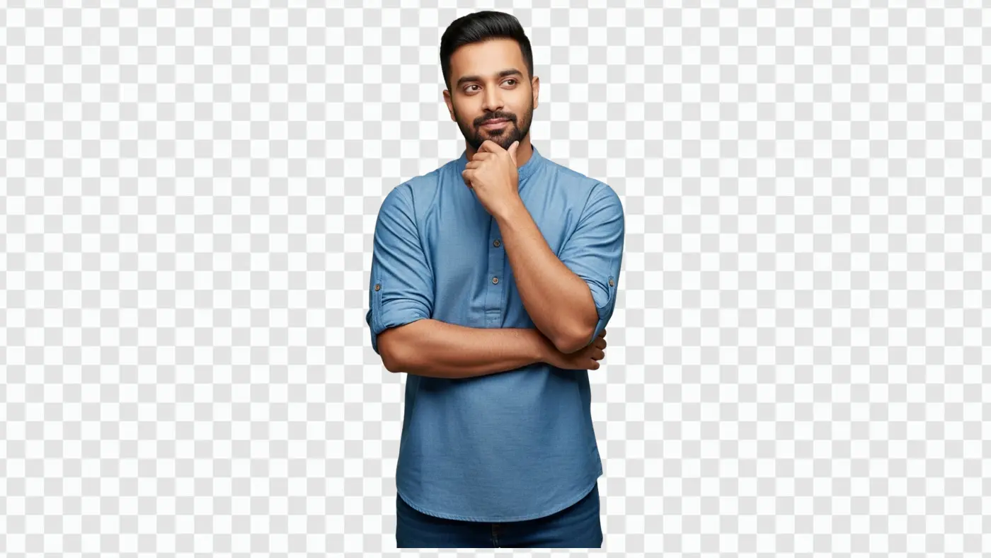 Contemplating Indian Man in Casual Kurta Thinking PNG Clipart