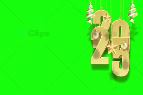 Golden 2025 with Festive Christmas Decorations on Green Screen