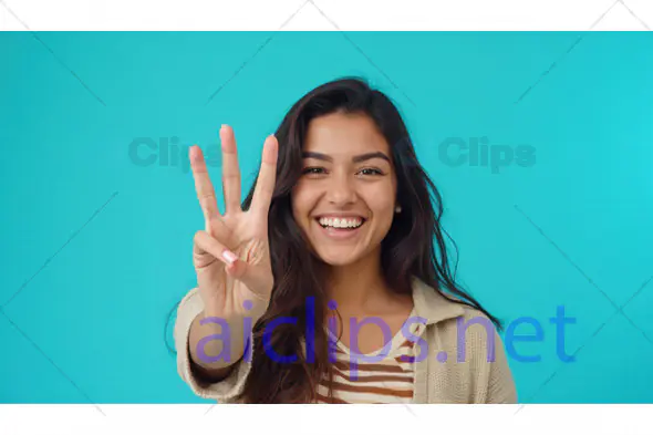 Smiling Woman Showing Three Fingers Gesture