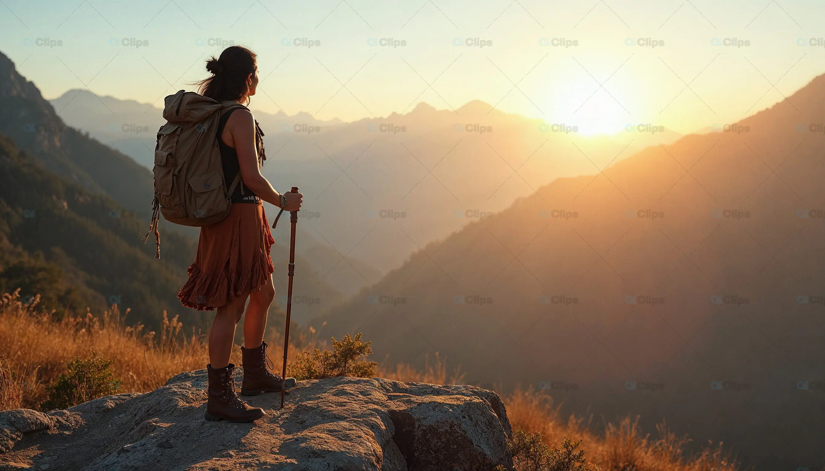 Female Hiker Watching Mountain Sunrise