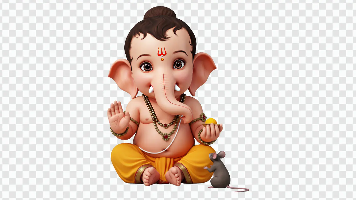 Adorable Baby Ganesha Illustration with Mouse Companion Imagery