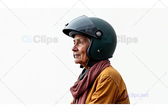 Senior Woman in Helmet Profile View
