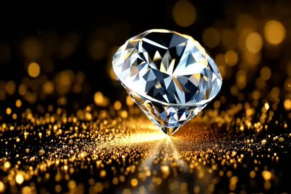 Brilliant Diamond on Glittering Golden Surface