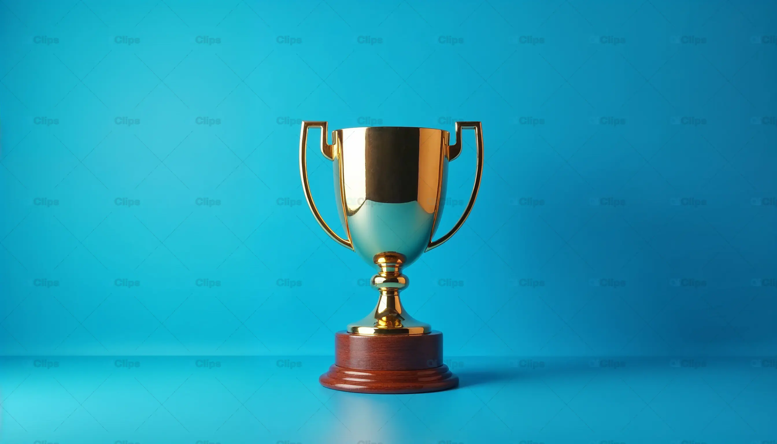 Golden Trophy on Blue Background